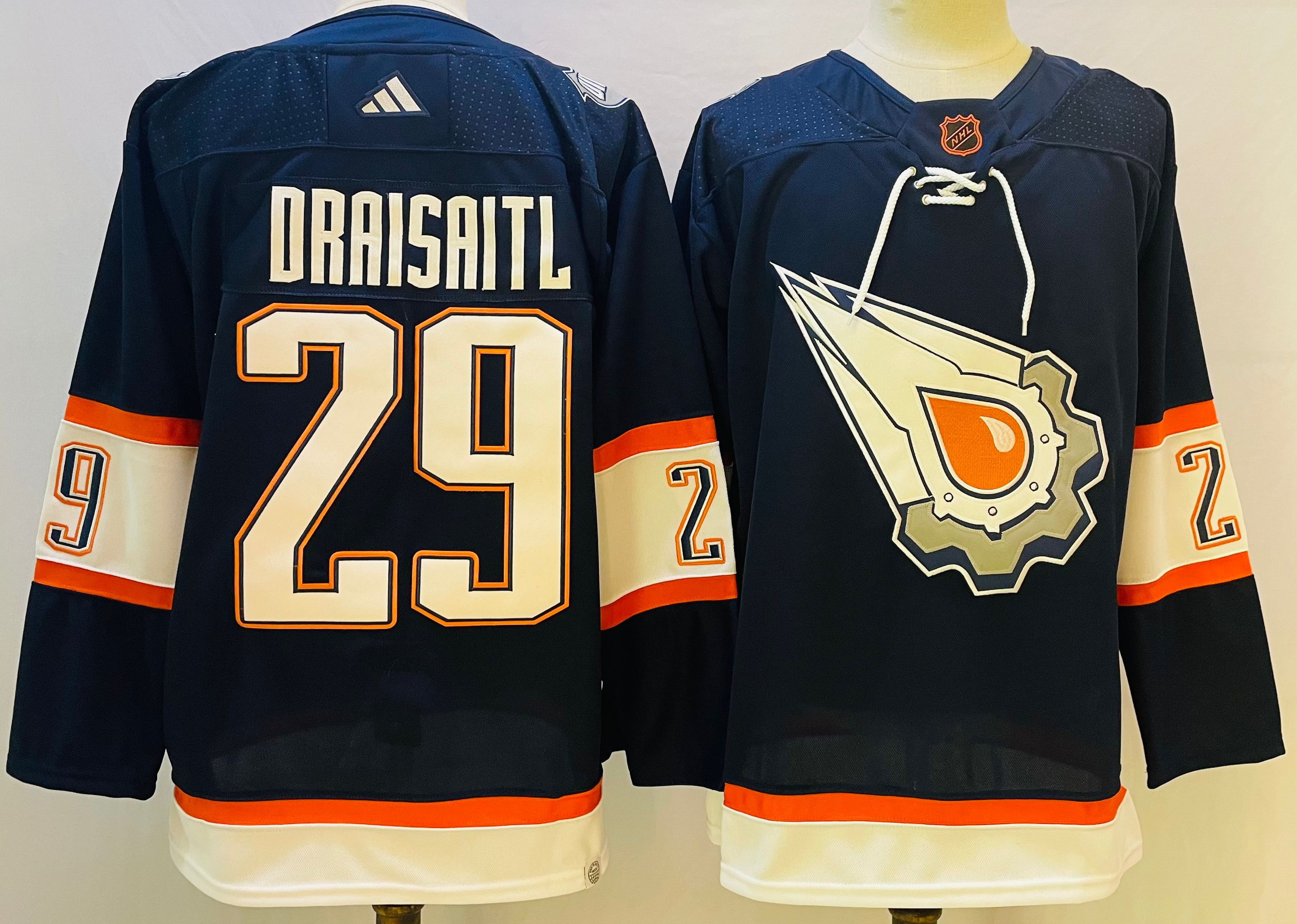 Men Edmonton Oilers 29 Draisaitl Blue orange Throwback 2022 Adidas NHL Jersey